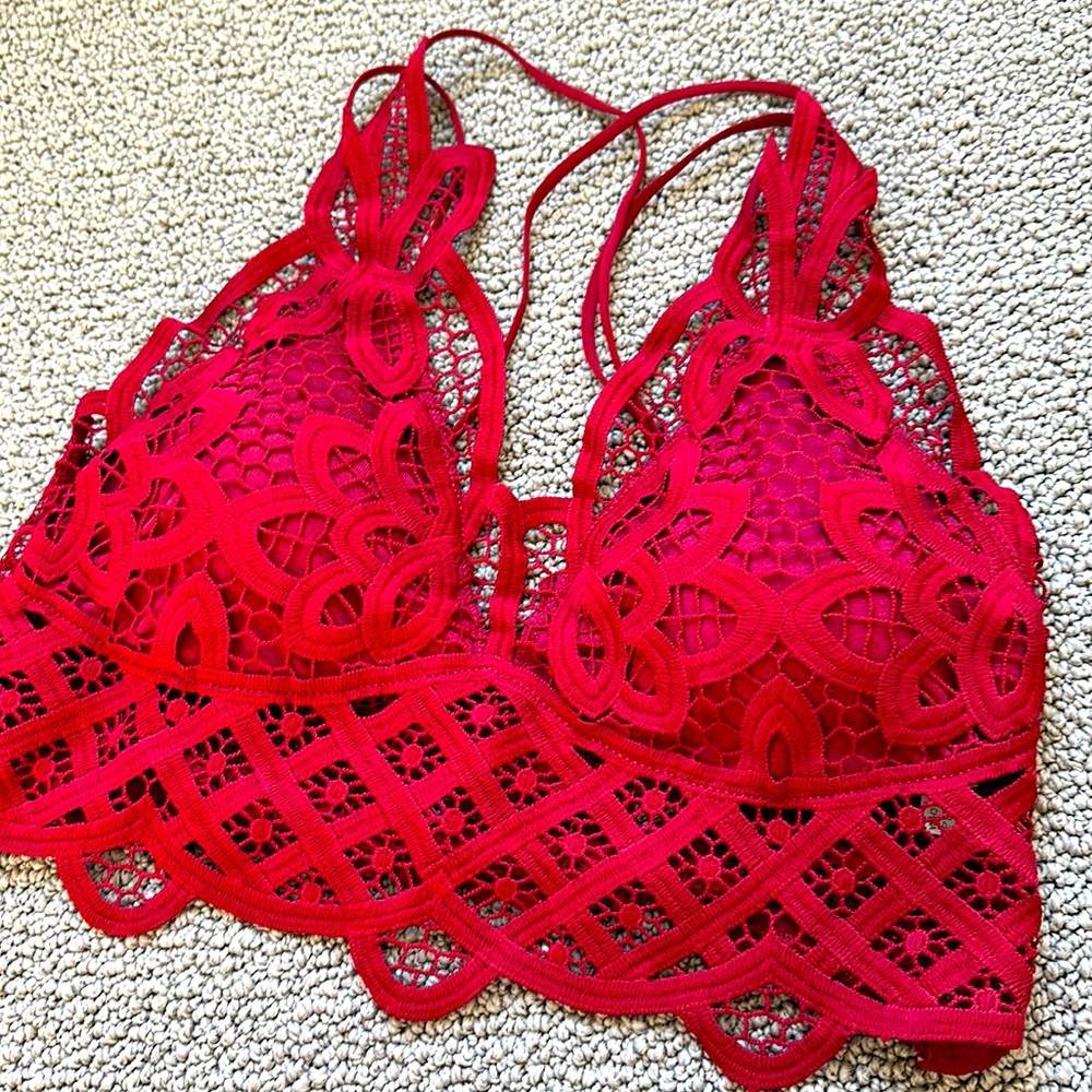 Dark red lace bralette